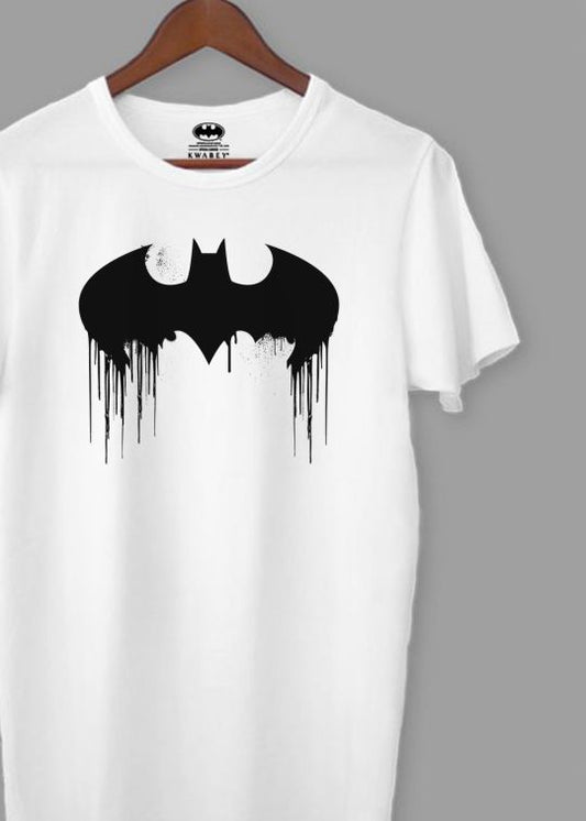 Batman Logo Chest Print White Half Sleeve T-Shirt For Men