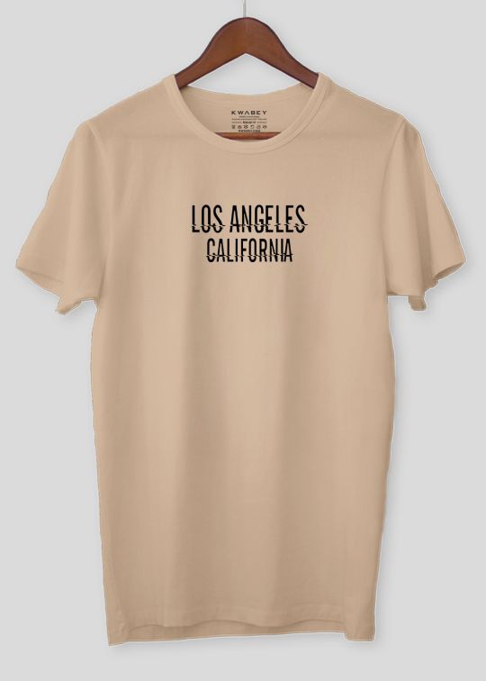 Los Angles California Beige Half Sleeve T-Shirt For Men