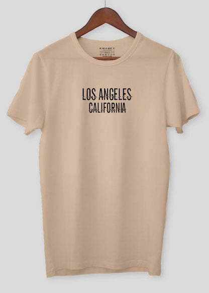 Los Angles California Beige Half Sleeve T-Shirt For Men