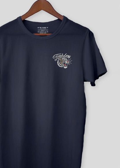Fearless Pocket Printed Navy Half Sleeve T-Shirt For Men