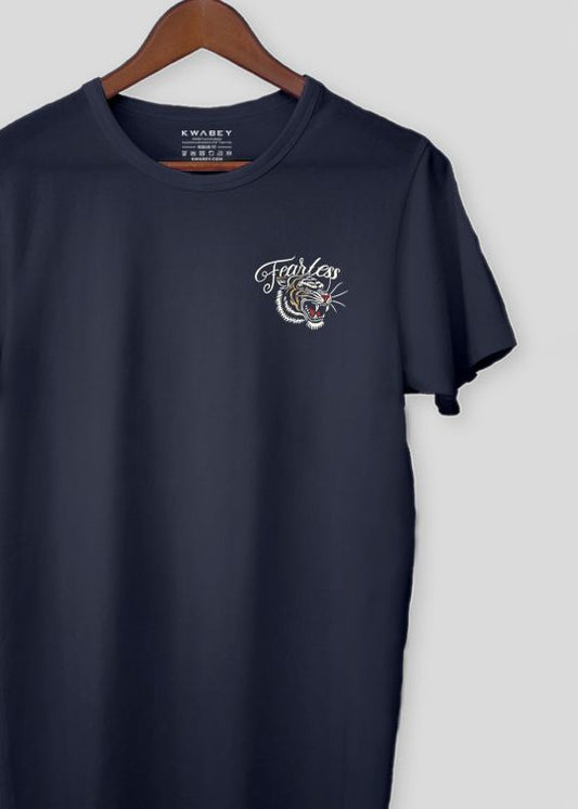 Fearless Pocket Printed Navy Half Sleeve T-Shirt For Men