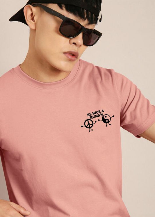Be A Nice Human Pastel Pink Half Sleeve T-shirt For Men