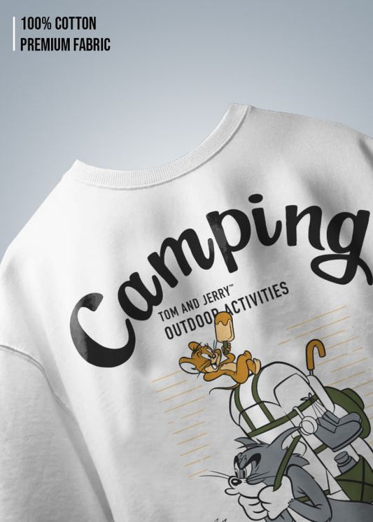 Camping - Tom & Jerry - Premium White Oversize T-Shirt for Men