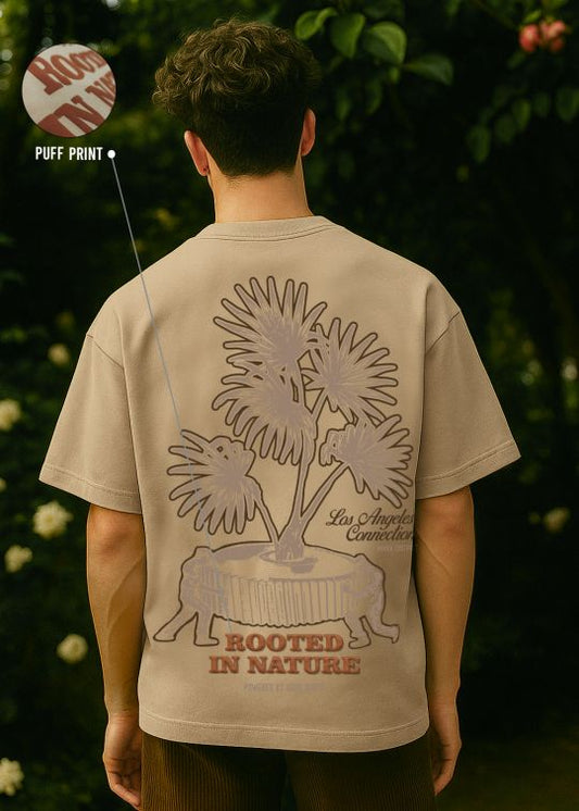 Rooted In Nature Premium Beige Oversized T-shirt For Men