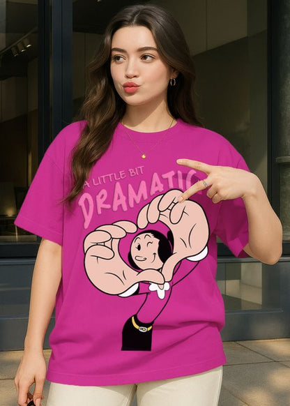 Little Dramatic Olive Fushia Oversized T-shirt For Women
