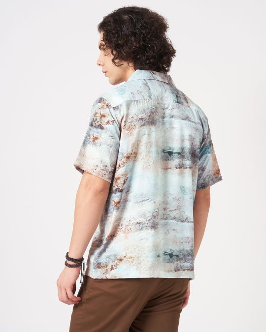 Men Blue Abstract Stone Texture Printed Casual Shirt