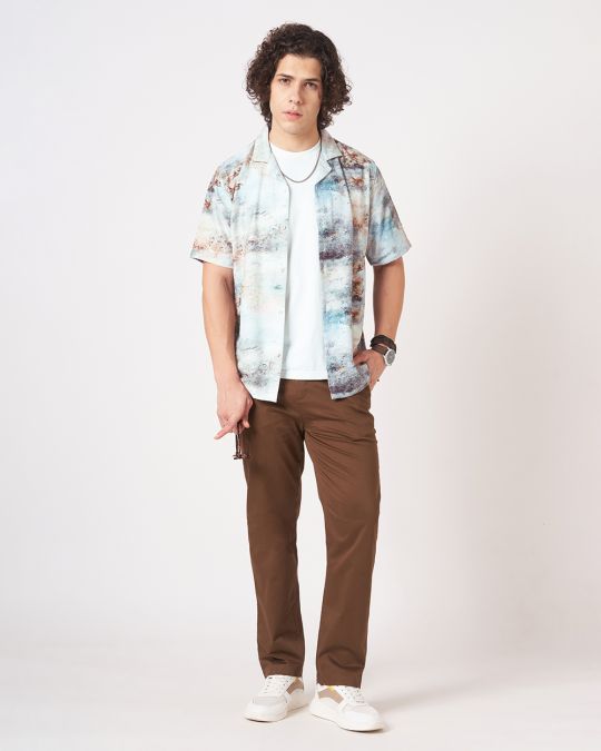 Men Blue Abstract Stone Texture Printed Casual Shirt