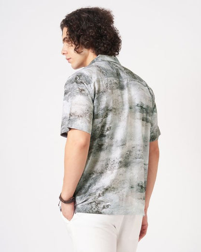 Men Black Abstract Stone Texture Printed Casual Shirt