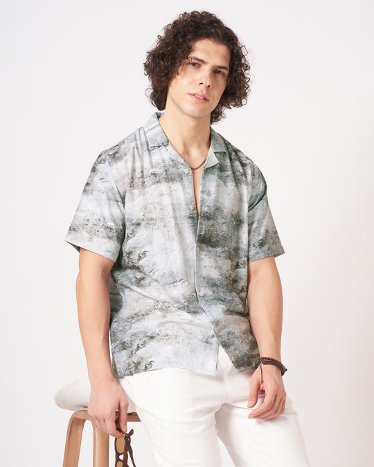 Men Black Abstract Stone Texture Printed Casual Shirt