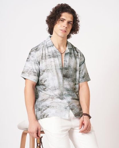 Men Black Abstract Stone Texture Printed Casual Shirt