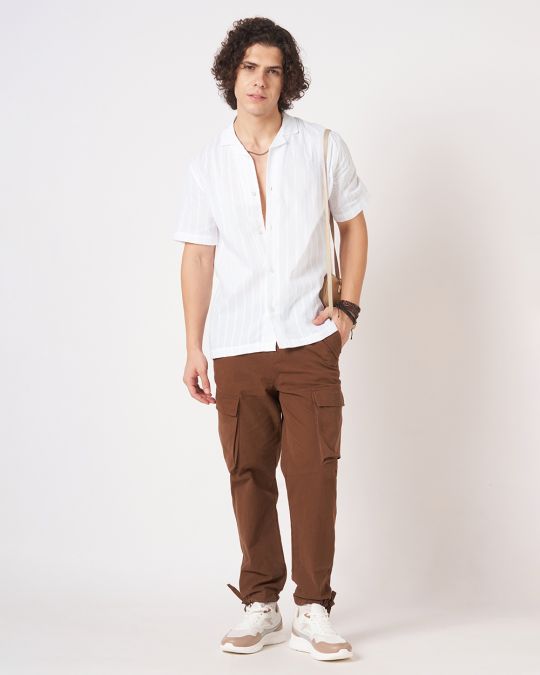 Men White Crinkle Textured Short Sleeve��Shirt