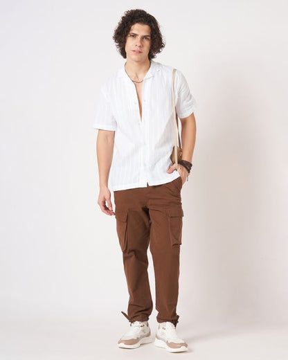 Men White Crinkle Textured Short Sleeve��Shirt