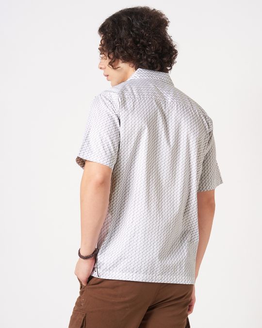 Men Pink White Geometric Print Short Sleeve Casual��Shirt