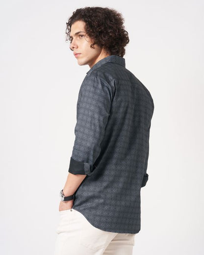Men Black Minimal Matrix Print Full Sleeve Shirt
