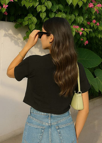 Cute But Dramatic Crop Red Half Sleeve T-shirt For Women