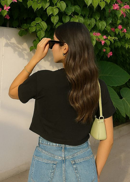 Cute But Dramatic Crop Red Half Sleeve T-shirt For Women