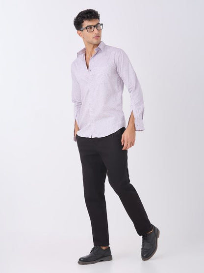 Lavender Micro Print Cotton Shirt with Long Sleeves