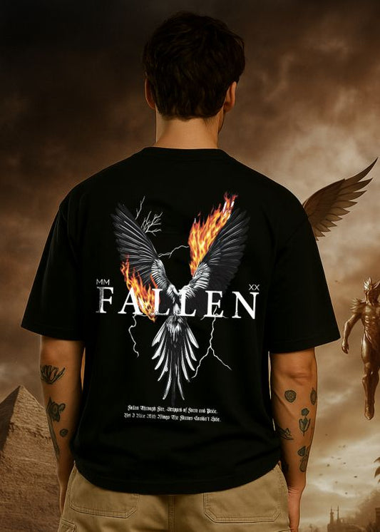FALLEN BIRD PREMIUM BLACK OVERSIZED T-SHIRT FOR MEN