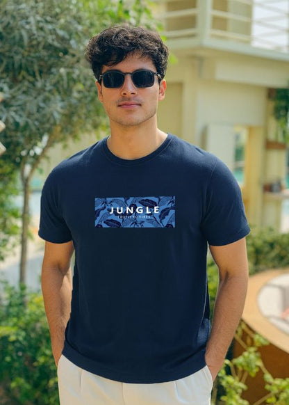 Jungle Tropical Vibes Navy Half Sleeve T-shirt For Men