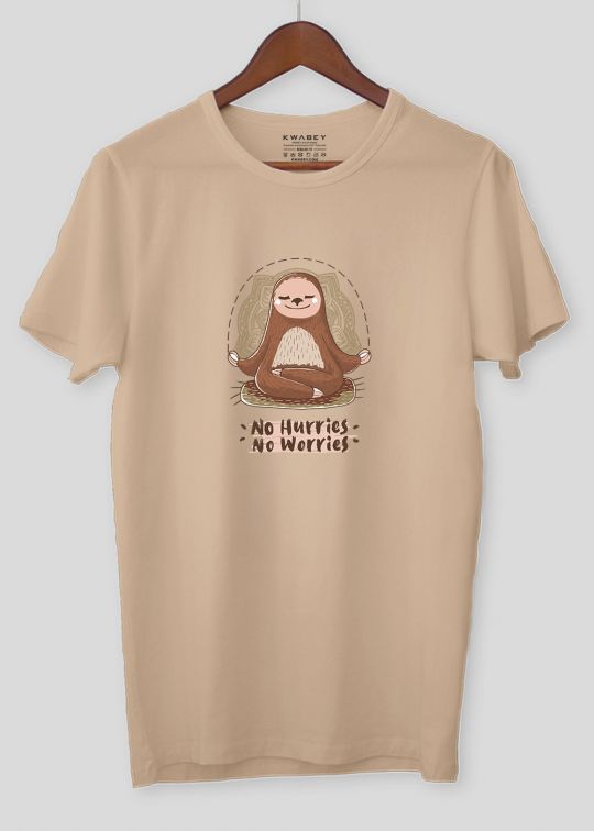 No Hurries No Worries Beige Half Sleeve Tshirt For Men