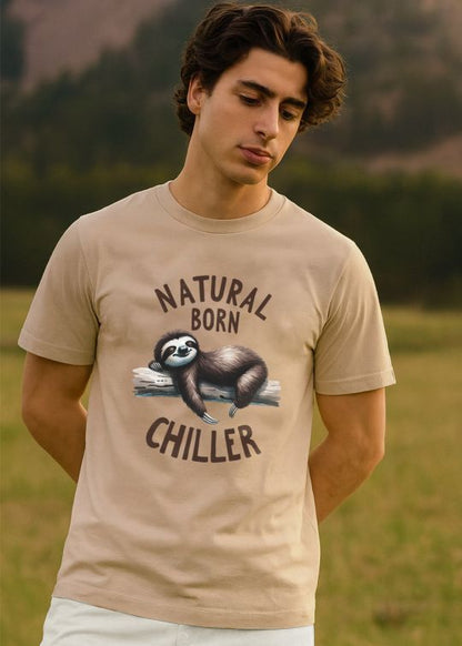 Born Chiller Beige Half Sleeve Tshirt For Men