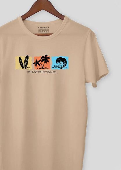 Ready For Vacation Beige Half Sleeve Tshirt For Men