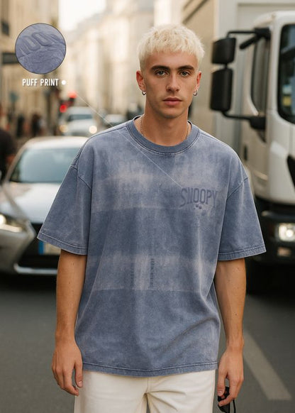 Snoopy Blue Overdyed Oversized Half Sleeve T-shirt For Man