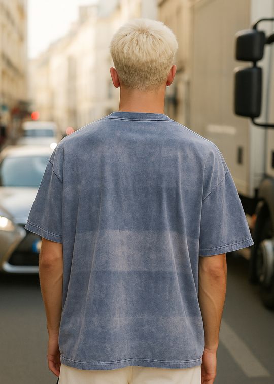 Snoopy Blue Overdyed Oversized Half Sleeve T-shirt For Man