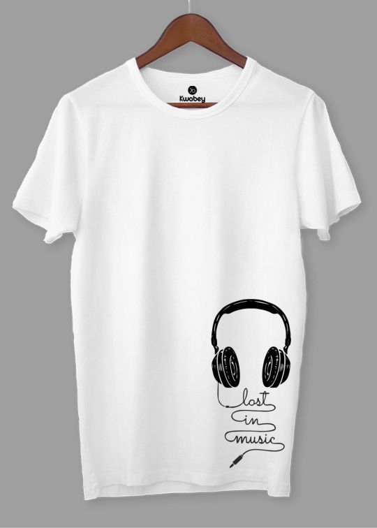 Lost In Music White Half Sleeve T Shirt For Men - kwabey.com