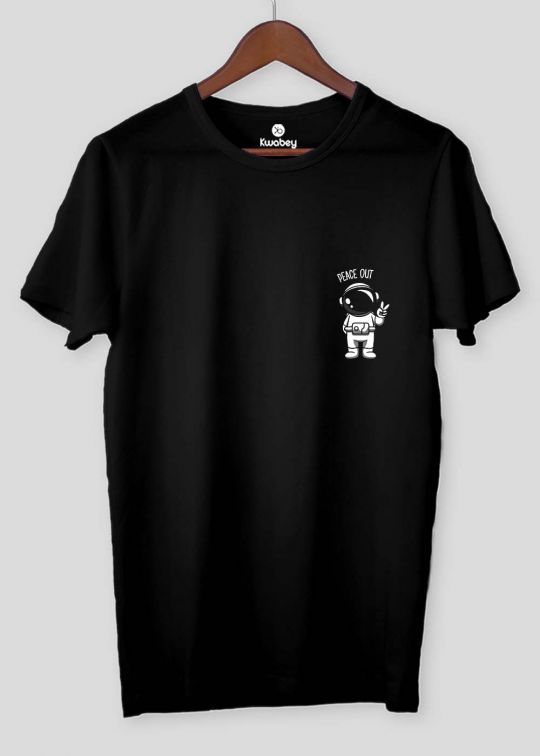 Peace Out Astronaut Pocket Black Half Sleeve T Shirt For Men - kwabey.com