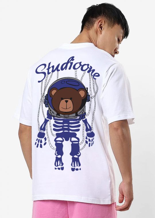 Studioone Bear White Oversized T Shirt For Men - kwabey.com